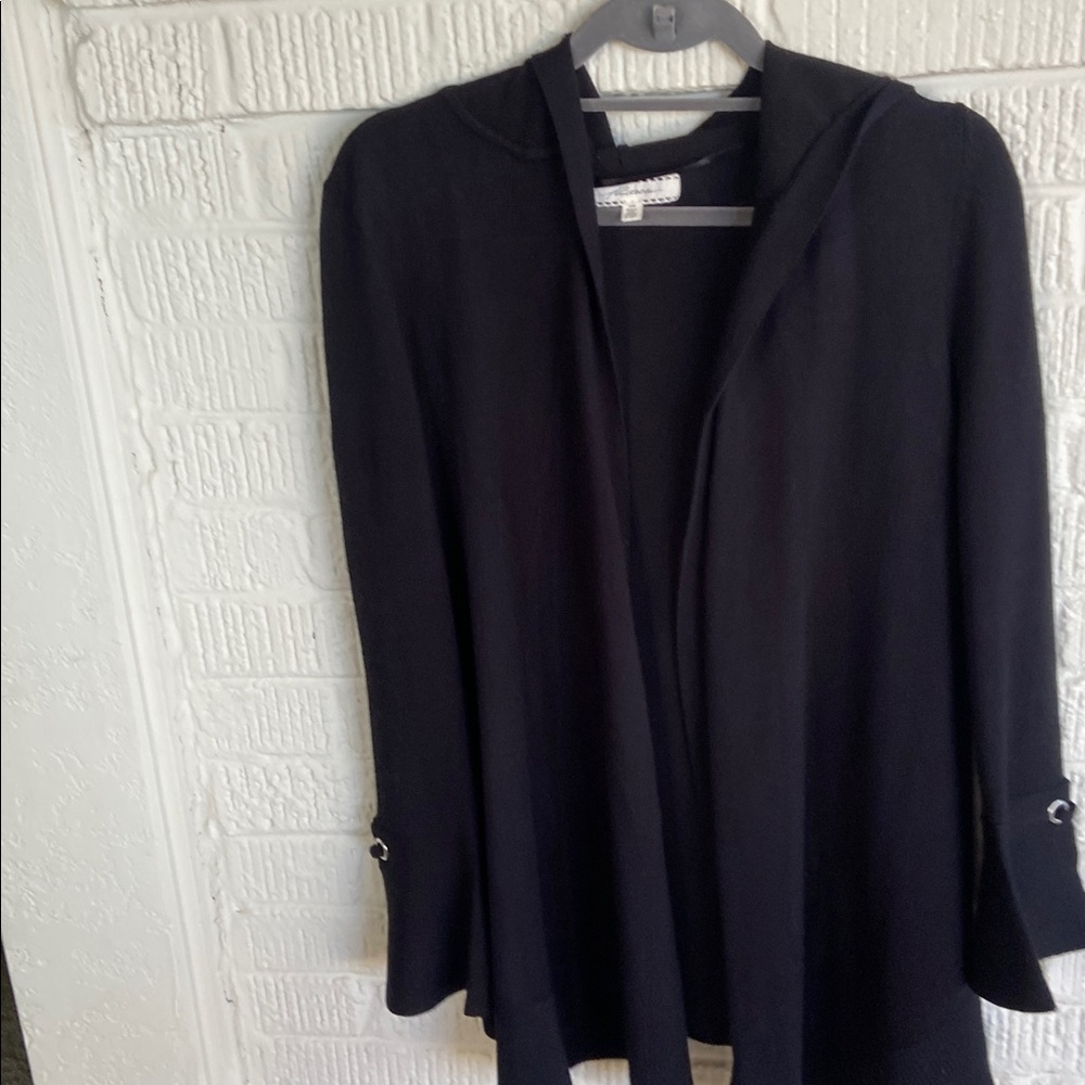Black Hooded Cardigan with Button Details
